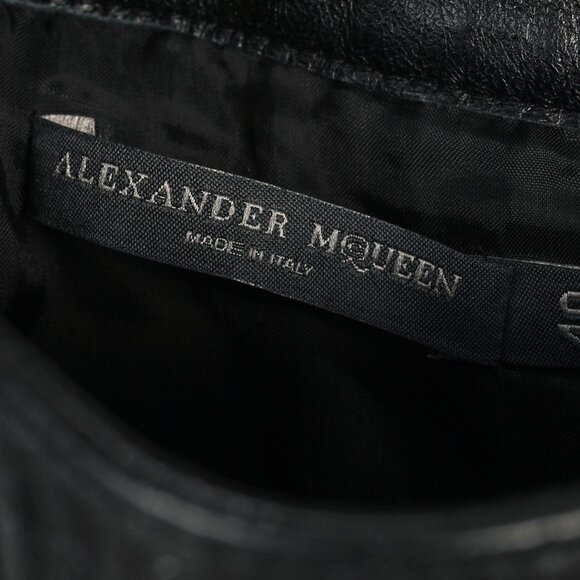 Alexander McQueen Black Wool Leather-Trim Zippered-Hem Skirt - Picture 9 of 11